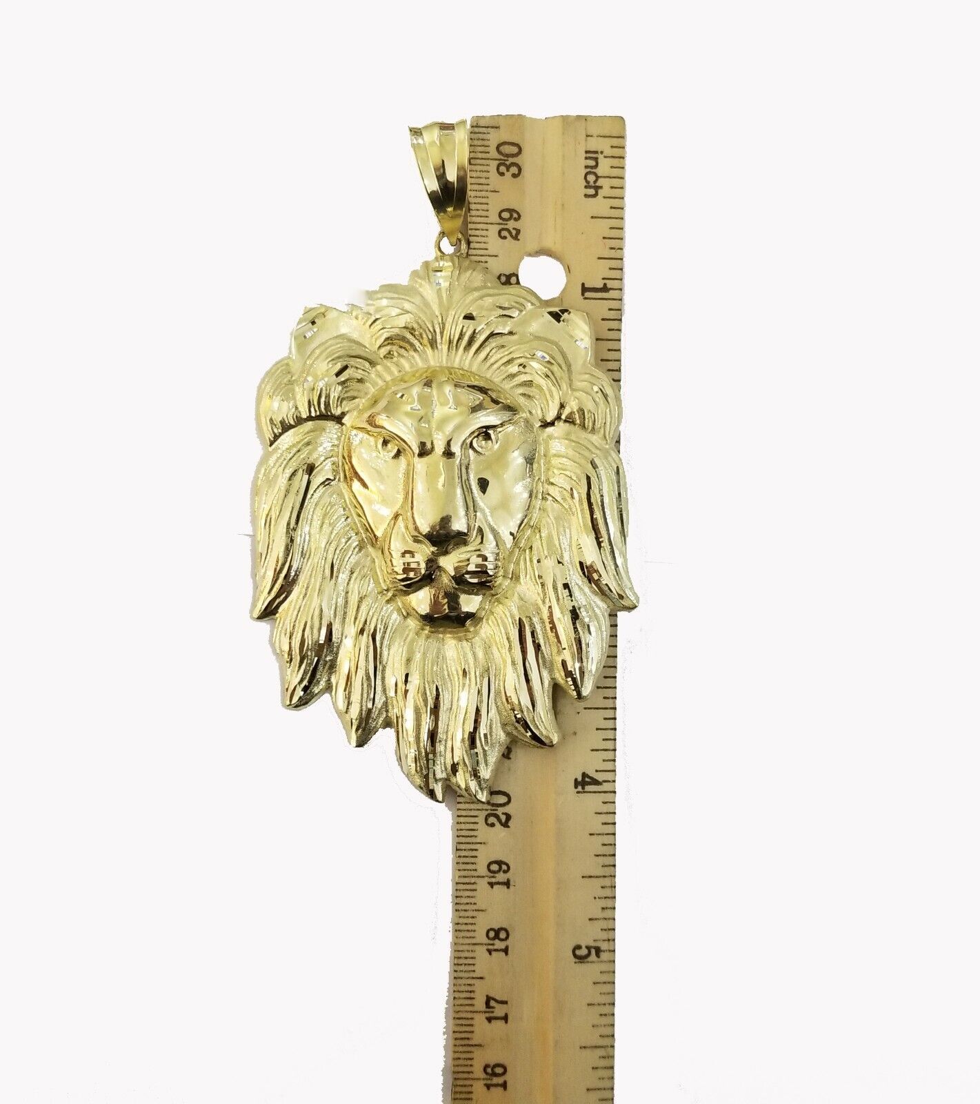 Solid 10kt Yellow Gold Lion Head pendant Men Charm 4" Real