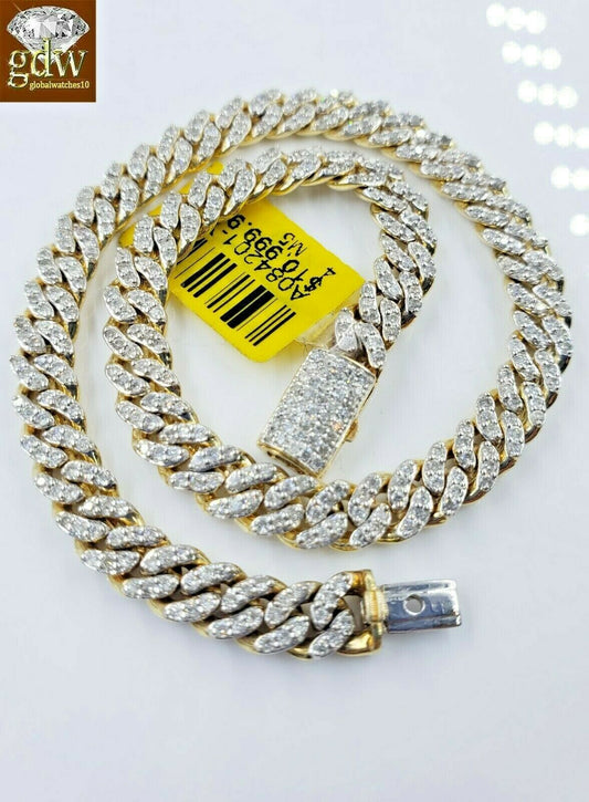 Real 2CT Men Diamond 10k Bracelet Cuban Link Yellow Gold 8" Box Clasp Genuine