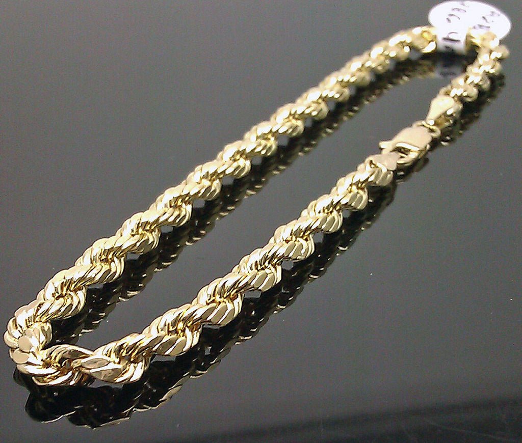 Real 10k Yellow Gold Rope Bracelet 4mm 7.5 Inch Men women Real diamond Cut