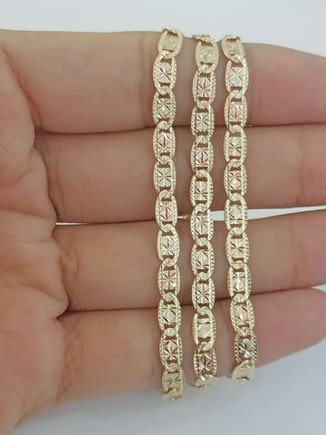 14KT SOLID Trio Yellow White Rose Gold 3mm Diamond Cut Women Chain 18" Real Gold