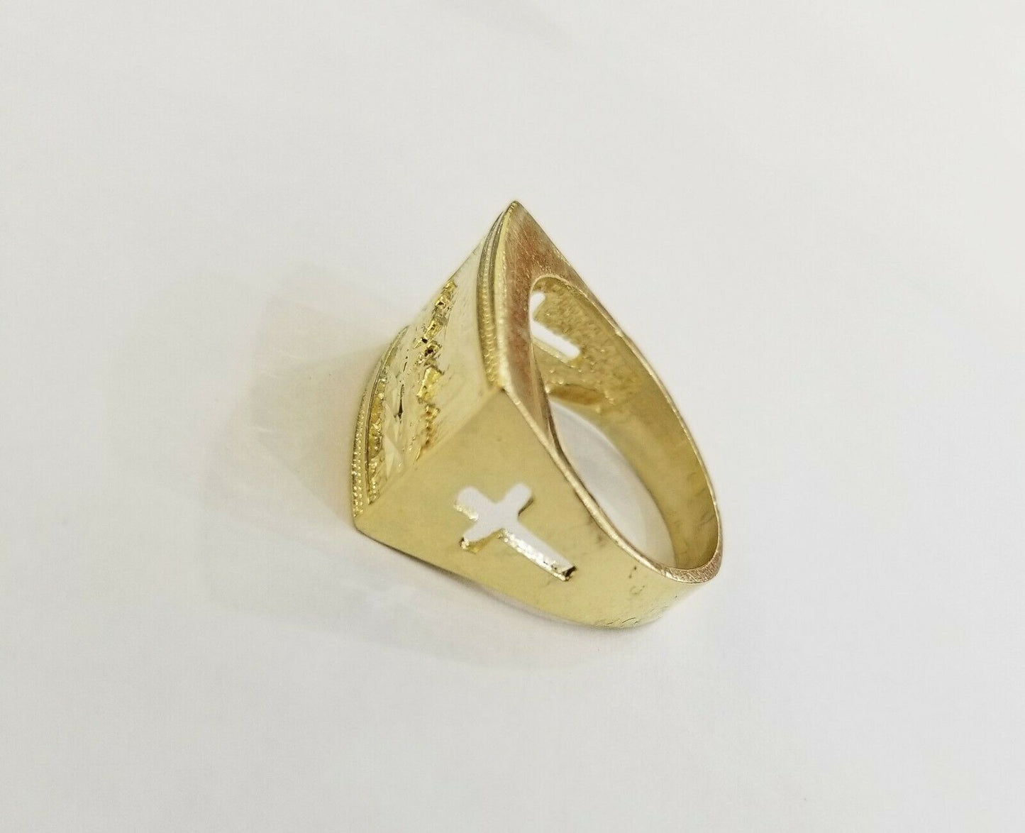 10k Real Yellow Gold Last Supper Ring Men's Ring, Size 10, Sizable cross design