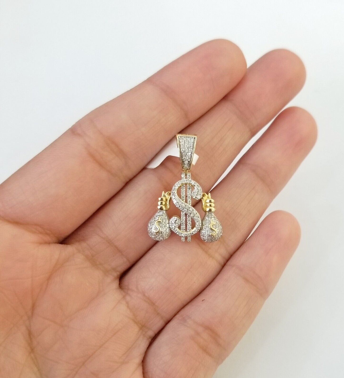 10k Yellow Gold Over Diamond Money Bag Dollar Sign Charm Real Diamond Pendant