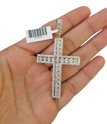 10K Yellow Gold Real Diamond Cross Pendent Religious Jesus Charm