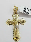 10k Yellow Gold Men Jesus Cross Charm pendant Diamond Cut Crucifix 2" REAL 10k