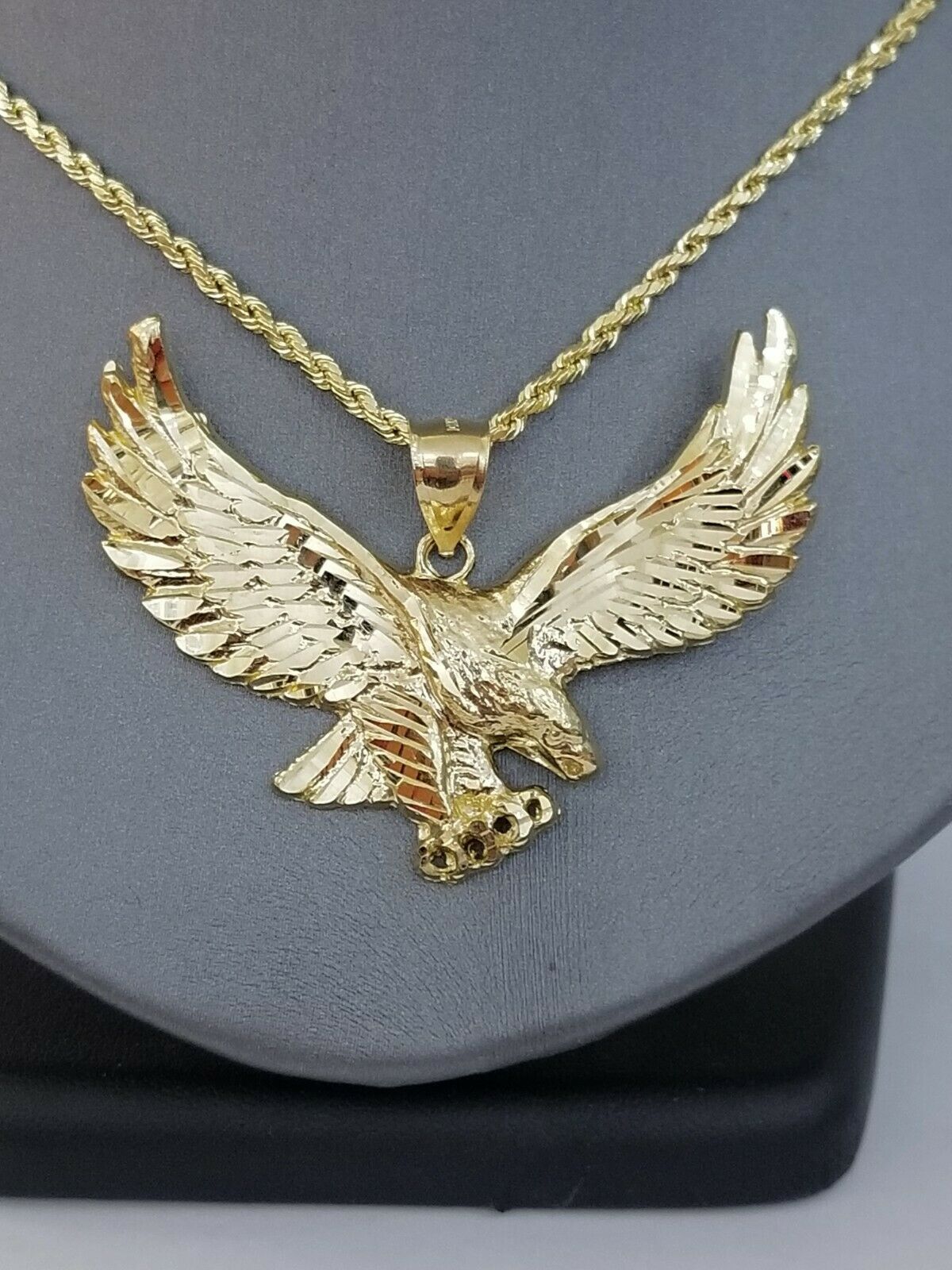 REAL 10k Yellow Gold Eagle Charm Pendant Flying Bird Diamond Cut Yellow Men