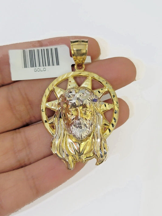 Real 10K Yellow Gold Jesus Head Pendant Charm With Circular Ring