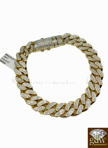 Diamond Bracelet 10k Solid Gold Cuban link Bracelet 9 Inch 8mm 2.5 CT Box Clasp