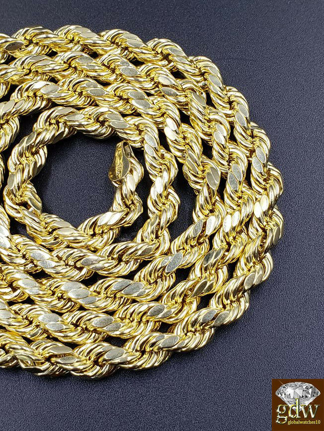 Real 10k Gold Rope Chain 28" 6mm & Genuine Diamond 1.52 CT Diamond Cross pendant