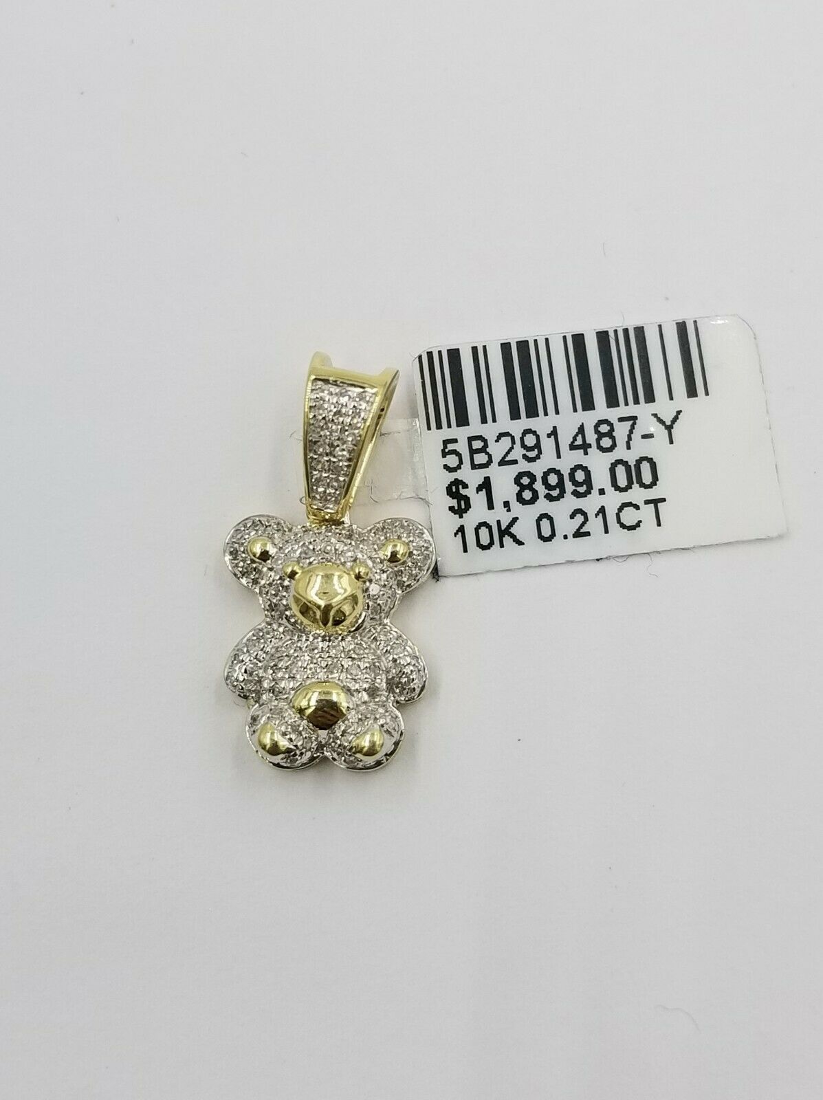 Genuine Diamonds 10k Yellow Gold Teddy Bear Charm Toy Doll Pendant Real 0.21CT