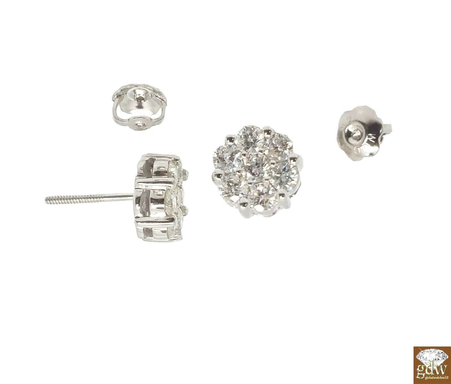 New 14K White Gold Flower Earring Stud 4mm, 5mm, 6mm, 7mm, 8mm with Real Diamond