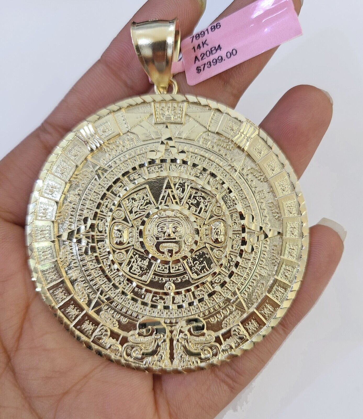 Real 14k Yellow Gold Circular Mayan Calendar / Pendant Charm 2.5 inches 14kt