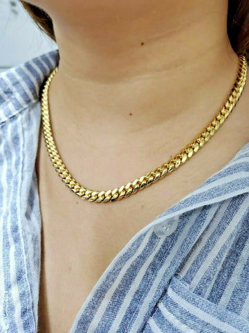 10k Yellow Gold SOLID miami cuban Ladies Chain 18 Inch Box Clasp 7mm, Real Gold