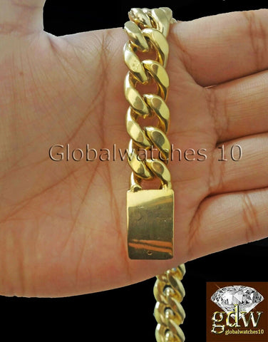 Real 10k 13mm Yellow Gold Men Miami Cuban Bracelet Customized Box Lock 8.5 Inch