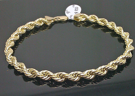 New 10K Real Gold Men Ladies Yellow Rope Bracelet 6mm 8 Inch Sale