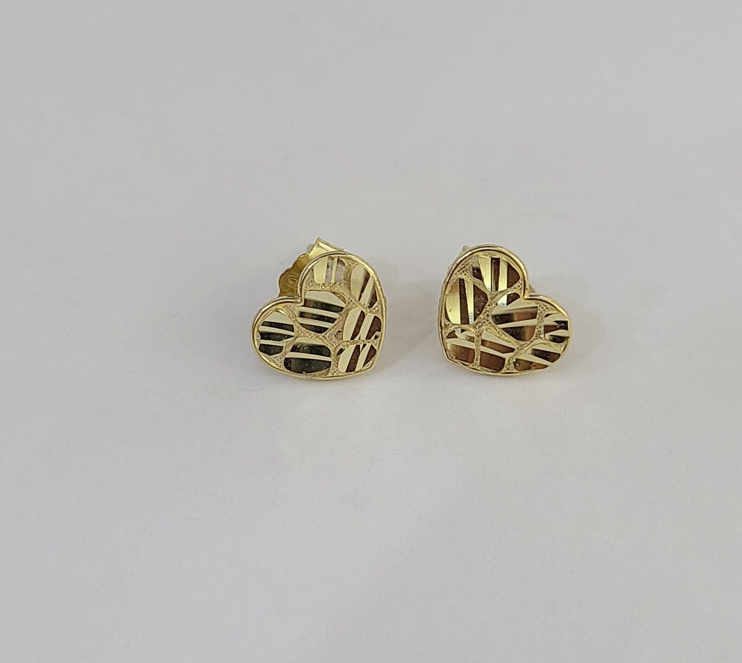 10k Gold Nugget Heart Earrings With Push Back Real 10kt Gold Studs