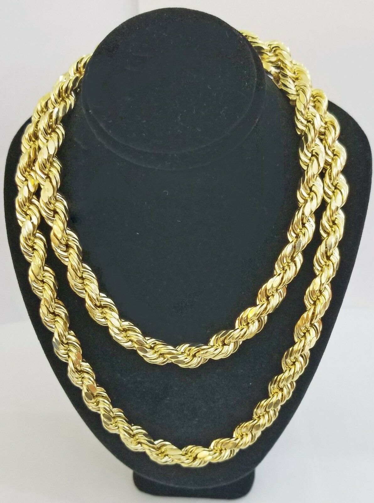 10k REAL Yellow Gold Rope Chain necklace 10mm 20" Men's thick 10kt diamond cuts