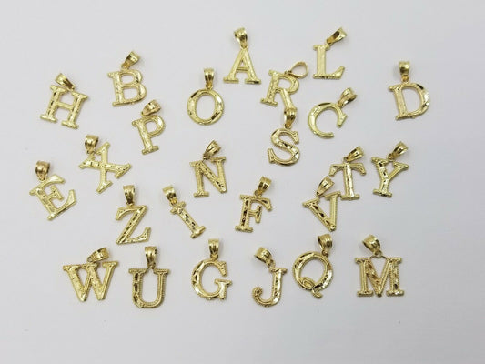 Initial 10k Yellow Gold A-Z Alphabet Charm Diamond Cut Pendent Men Women Real