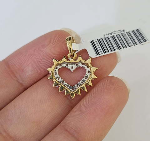 10K Yellow Gold Diamond Heart Charm Real Women Pendant Genuine