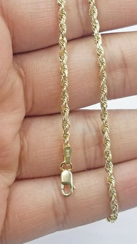 REAL Gold Anklet 10k Yellow Gold 10" Lobster Ankle Bracelet Women 2mm