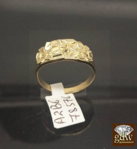 Real 10k Yellow Gold Nugget Ring Band Pinky casual gift Men