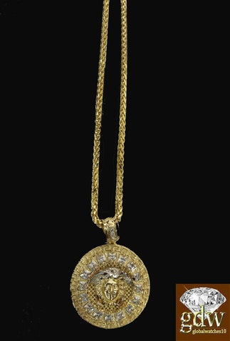 Real 10K Yellow Gold 30" Inch Palm Chain with head Charm Pendant