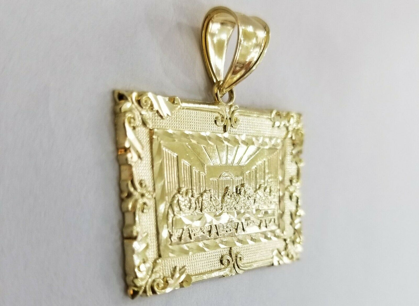 10k last supper charm with Real gold miami cuban chain 24inch, 5mm,10kt gold set