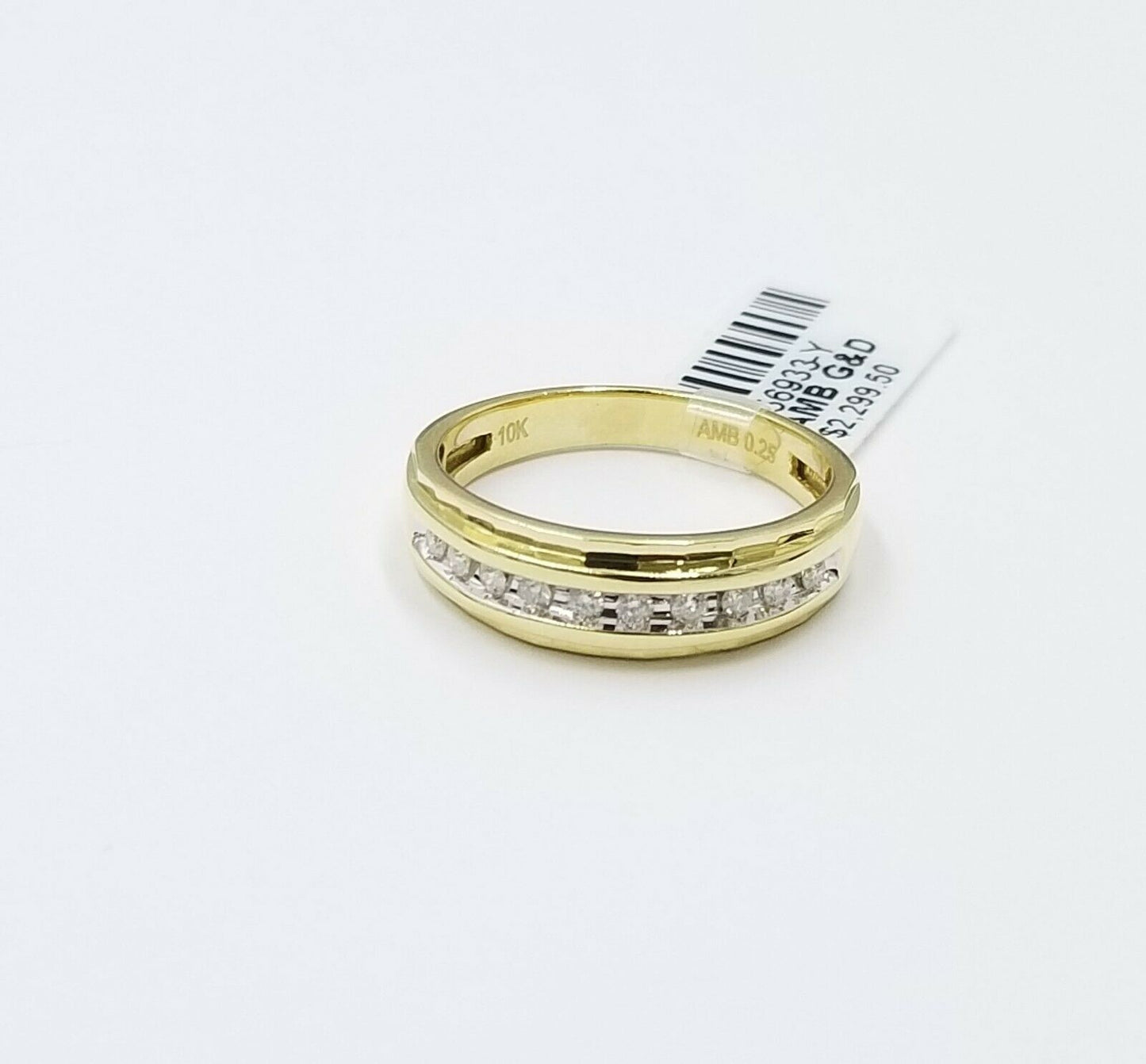 10K Yellow Gold & Diamond Wedding/Engagement Band Diamond Cut Ring Men's