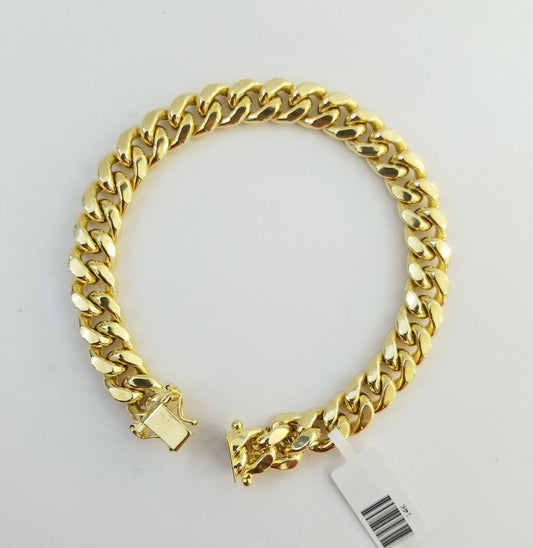 14K Real Gold Bracelet Miami Cuban Link Box Lock 8inch 10kt yellow gold bracelet