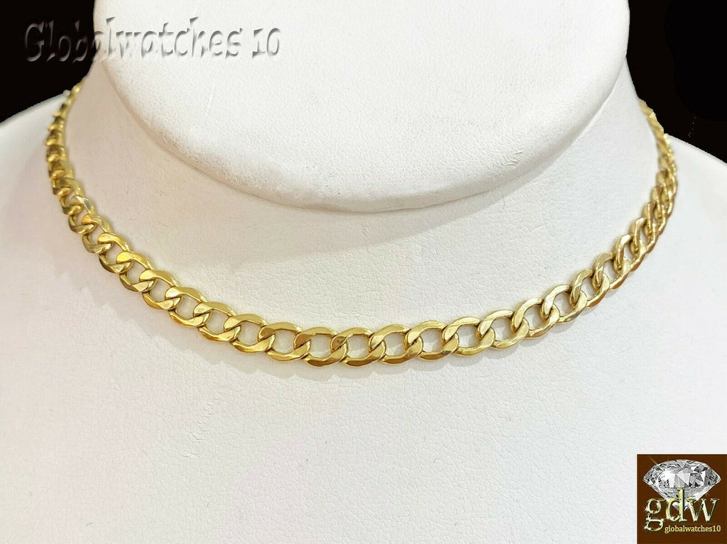 Real 10k Yellow Gold Cuban link 4mm Chain with diamond Cut 20 22 24 26 inch