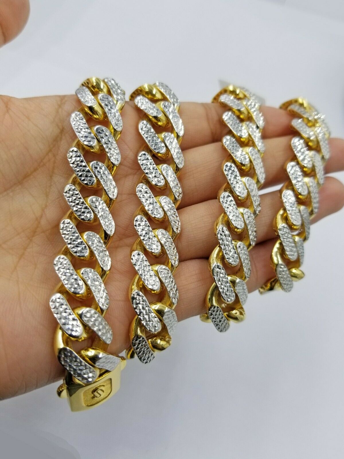 Real 10K 13mm Yellow Gold Royal Miami Cuban Monaco Chain Diamond Cut 24 Inches