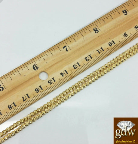 Real 10k Gold Moon Cut Chain Necklace 20" Inch 3mm With 10k Diamond Dog Tag SET