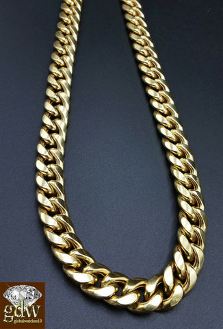 Real 10K Yellow Gold Miami Cuban Chain Necklace 11mm 22" Inch Box Lock Strong