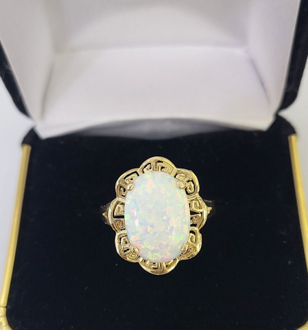 REAL 10K Yellow Gold Opal Ring Band Style Rings Women Genuine