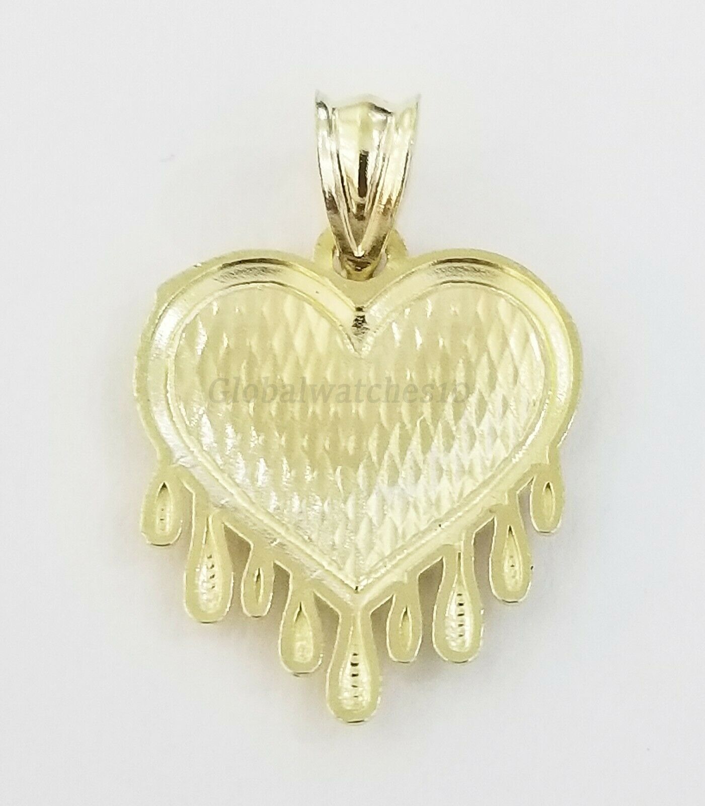 Real 10K Yellow Gold Love Dripping Heart Diamond Cut Men Women Charm Pendant