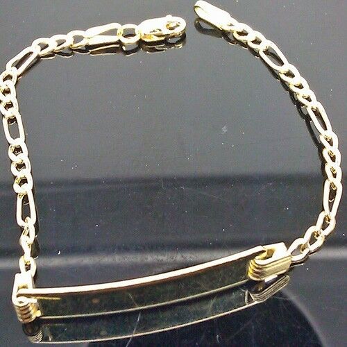 10K Pure Shiny Yellow Gold Thick Link Chain Name Engraving Baby Bracelet 1.6 gm