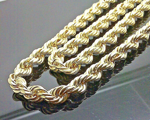 Men's 10k Yellow Gold Rope Chain 12mm 24" 26" 28" Inch Thick Necklace, REAL 10kt