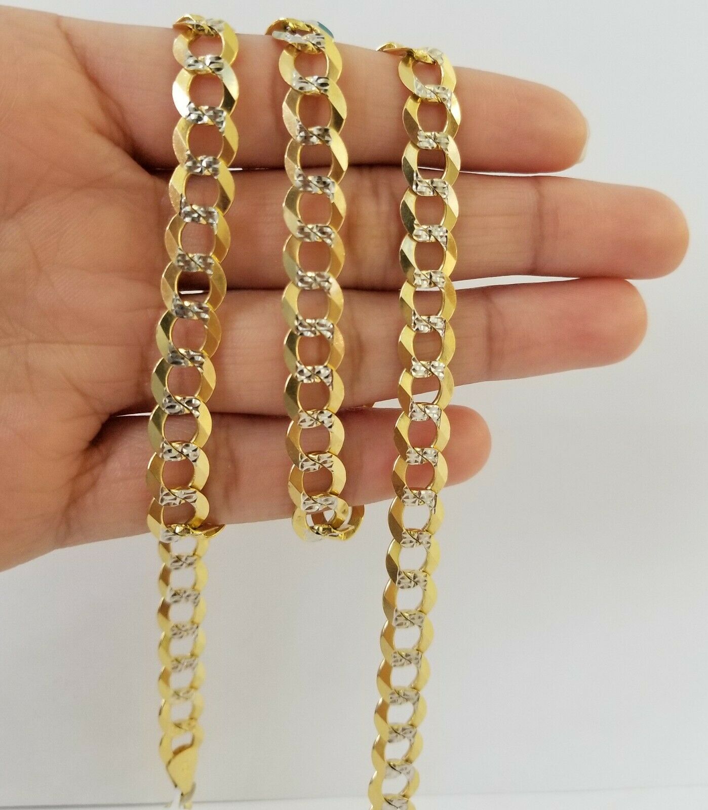 Solid REAL Yellow Gold 10k Cuban Curb Link necklace 8mm gold chain w diamond cut