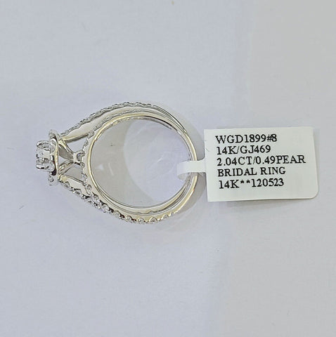 REAL 14k White Gold Diamond Ring Pear Shaped Ladies Wedding Engagement
