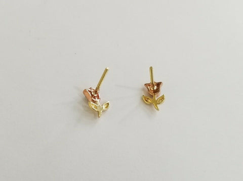 10k rose gold flower Earring with Real 0.04CT diamond screw-bag ,Women studs