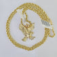 10k Gold Flying Eagle Pendant Rope Chain 3mm 26'' Necklace Set Real Genuine
