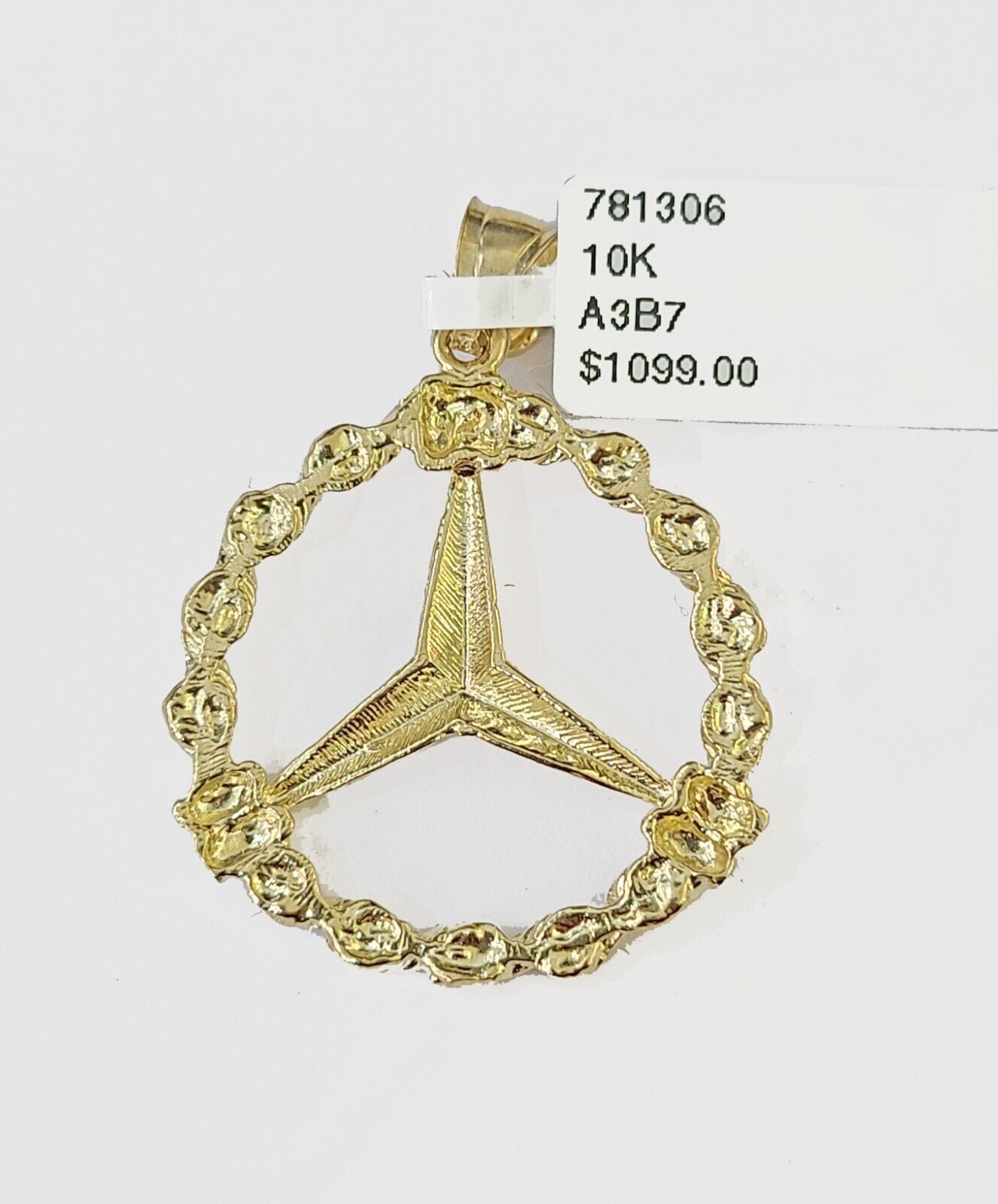 10k Real Yellow Gold Round Mercedes Charm / Pendent 1.5 inches