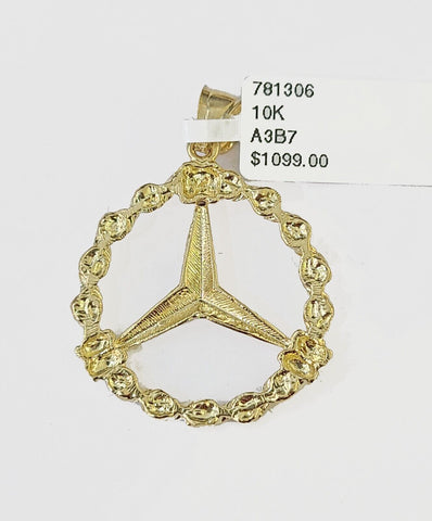 10k Real Yellow Gold Round Mercedes Charm / Pendent 1.5 inches