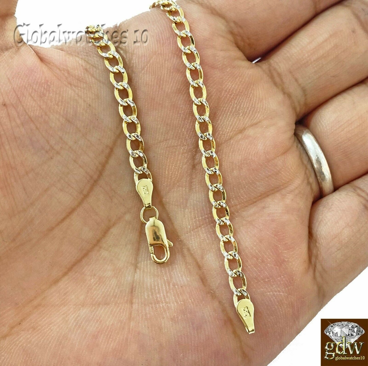 Real 10k Yellow Gold Cuban link 4mm Chain with diamond Cut 20 22 24 26 inch