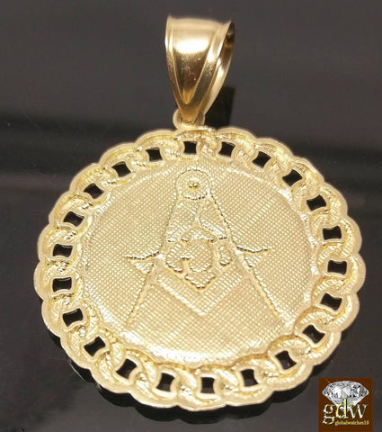 Real 10k Yellow Gold 24" Rope Chain Necklace & 10k Cuban Masonic Charm Pendent