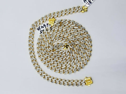 Real 10k Gold Cuban Link Royal 7mm Monaco chain Bracelet Set Diamond Cut
