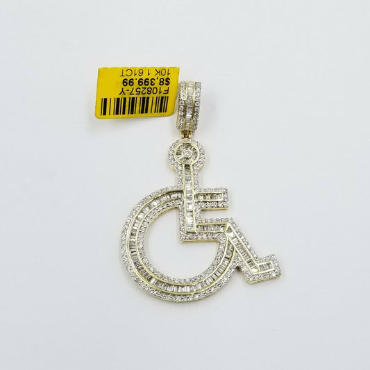 10K Yellow Gold Genuine Diamonds Handicap Disability Charm/Pendant 2" inch Real