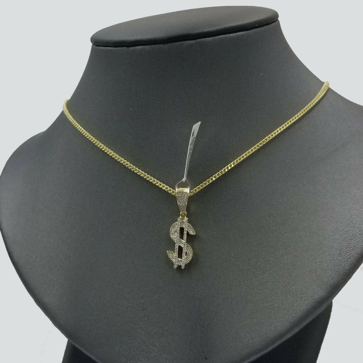 10k Yellow Gold Franco Chain & Diamond Dollar Sign Pendant SET 22" 0.17CT  REAL