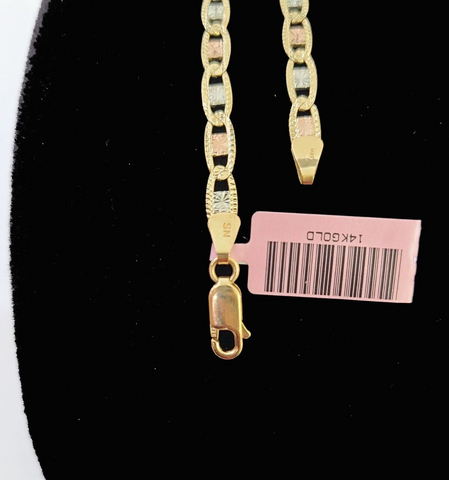 14k valentino Trio Gold Women's Link Bracelet 7.5" inches 4mm Diamond Cuts