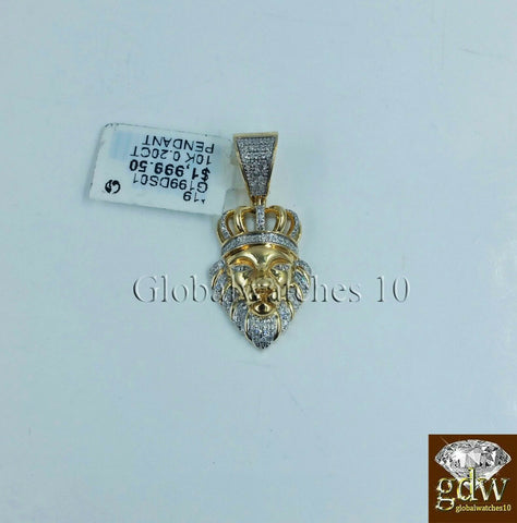 10k Yellow Gold Lion Head 1.25" Inch Charm/Pendant with Real Diamonds, Angel.