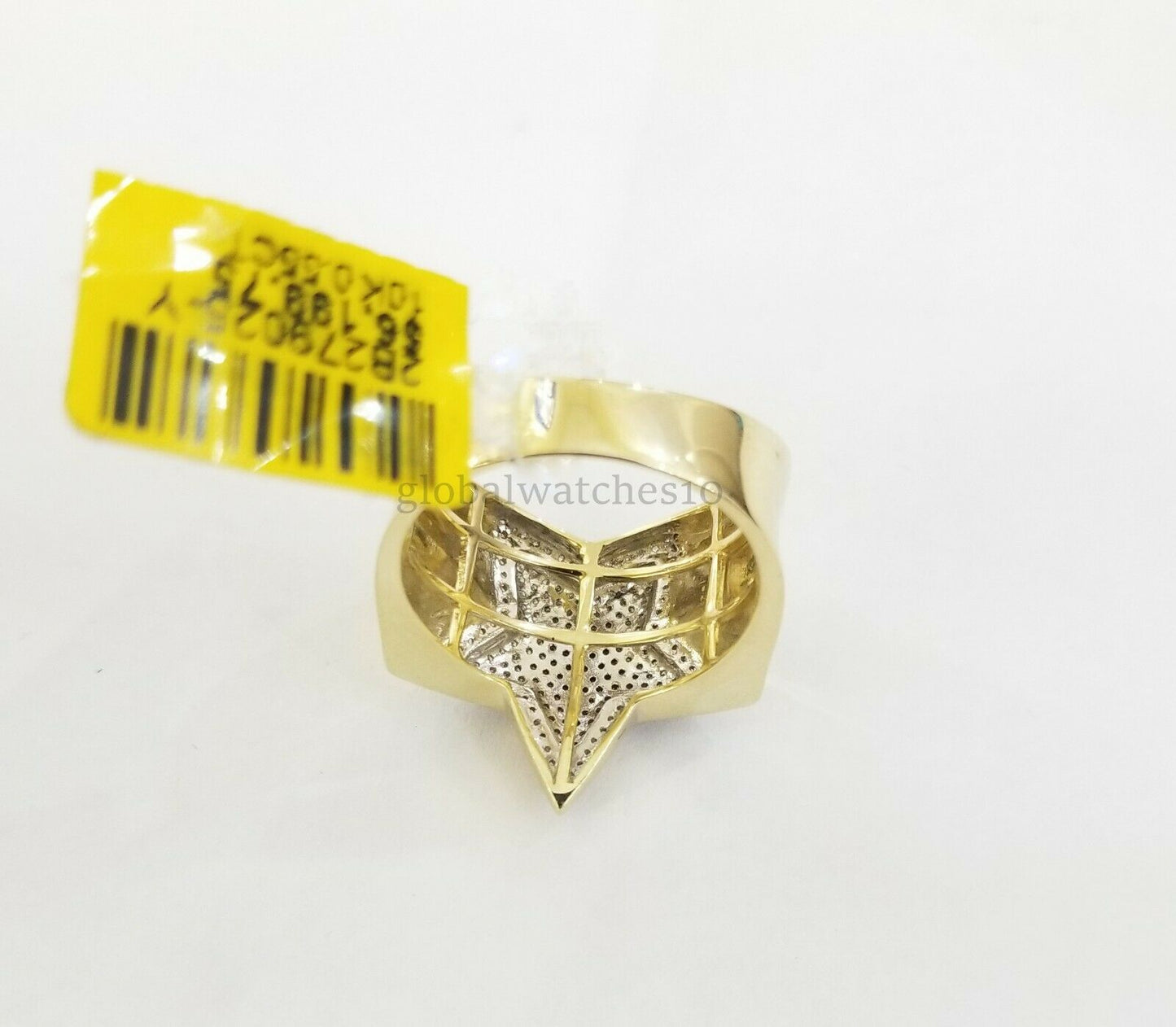 10k Solid Yellow Gold Diamond Ring Star Design with Genuine Diamonds for Men